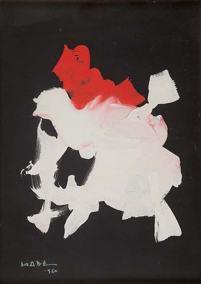 MANABU MABE - ?Abstração com fundo preto? Guache. Ass. dat. 1960 inf. esq. 70 x 50 cm.