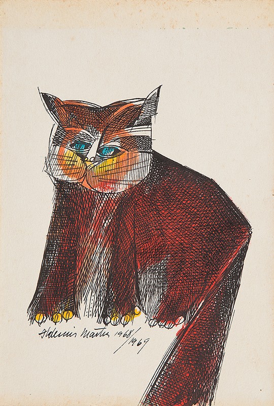 ALDEMIR MARTINS - ?Gato? - Nanquim e aquarela sobre papel. - Ass. dat. 1968/1969 inf. esq. - 26 x 18 cm.