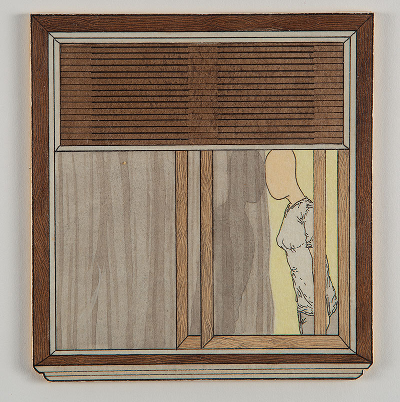 MAURO PIVA - `Mulher na janela` - Guache e nanquim sobre cartão - Ass.dat.2003 no verso ` 12 x 11,5 cm.