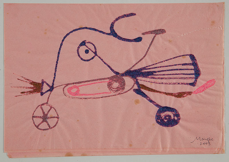 MAREPE - `Sem título` - Cola com glitter sobre papel de seda. Ass. dat. 2003 inf. dir. 18 x 25 cm.