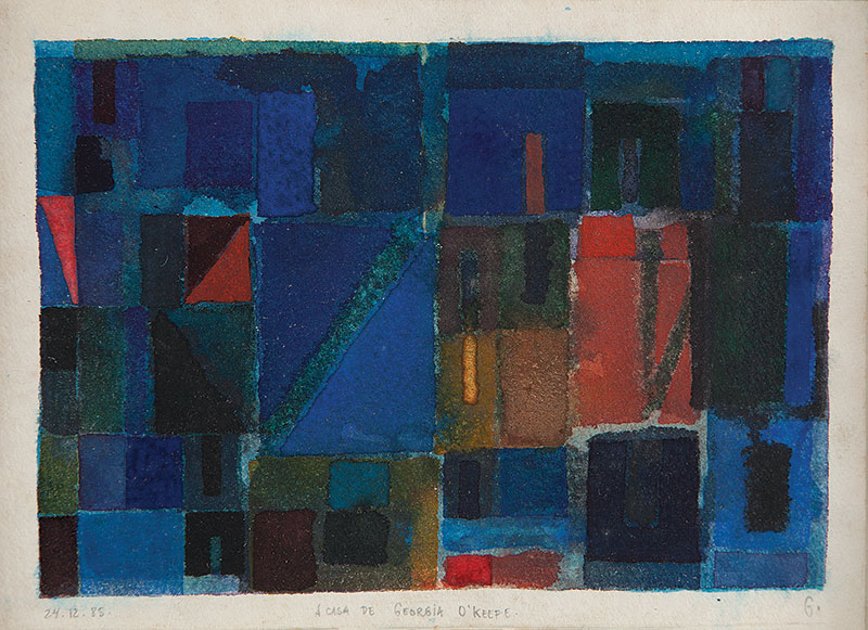 GONÇALO IVO -` Casa de Georgia O`Keeffe` - Aquarela sobre cartão. Ass.inf.dir,tit.no centro,ass.dat.1985 inf.esq. 12 x 16 cm.