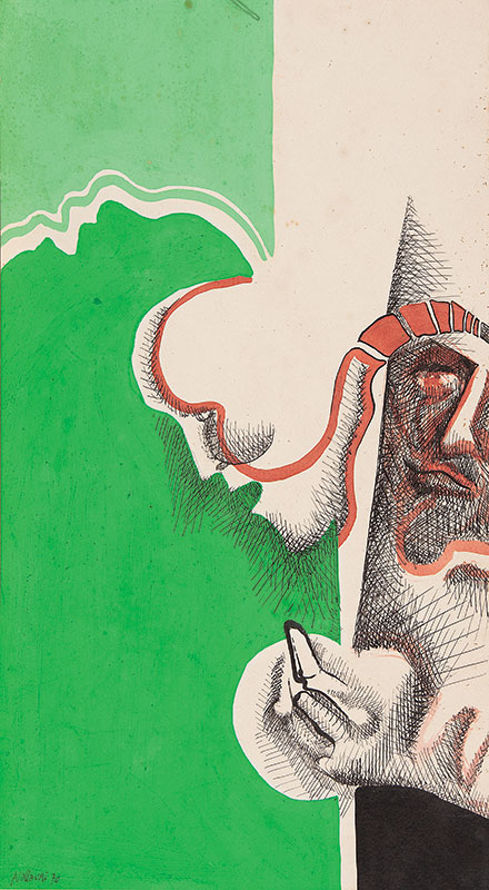 ALEX VALLAURI - `Sem titulo` - Nanquim e guache sobre papel. Ass.dat. 1970 inf.esq. 45 x 25 cm. Sem moldura.