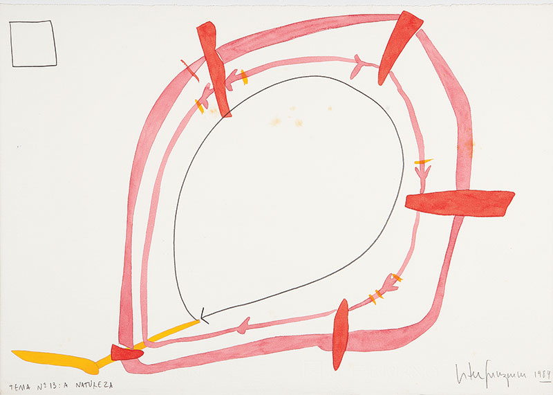 ÉSTER GRINSPUN - Tema nº 13: A natureza. Desenho á lápis e guache sobre papel. Ass.dat. 1984 inf.dir,tit.inf.esq. ` 35 x 50 cm.