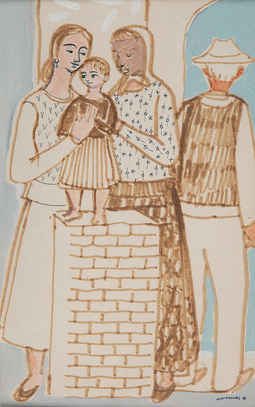 FÚLVIO PENNACCHI - `Figuras` - Desenho á caneta e guache sobre papel. Ass.dat. 1977 inf.dir - 29 x 18,5 cm.