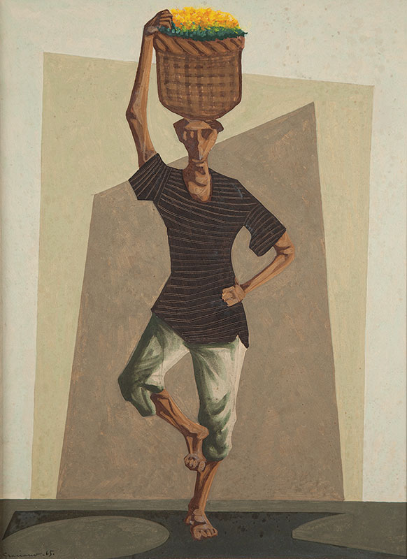GRACIANO - `Figura com cesto na cabeça` - Guache sobre papel. Ass.dat. 1965 inf.esq. 58 x 42 cm.