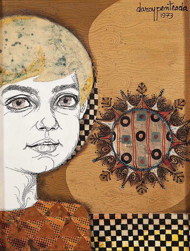 DARCY PENTEADO - `Cabeça de menino` - Técnica mista sobre tela. Ass.dat.1973 sup.dir,ass. tit.dat. no verso. 35 x 27 cm.