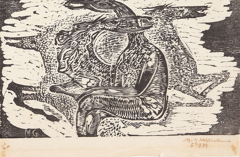 MARCELO GRASSMANN - `Sem titulo` - xilogravura ` 1/20 ` ass.dat. 1949 inf.dir. 24,5 x 32,5 cm. Sem moldura.