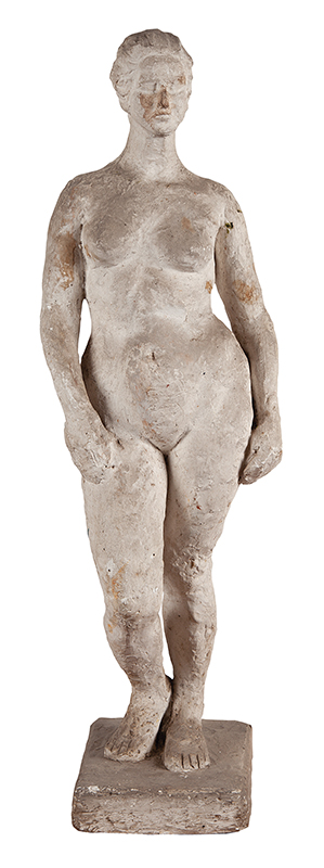 SEM ASSINATURA atribuído á RAPHAEL GALVEZ - `Figura feminina em pé` ` escultura em gesso ` sem ass. 68 cm altura. ` Procedente da coleção do artista plástico Luiz Zeminian que foi a ele pressentida pelo próprio autor.