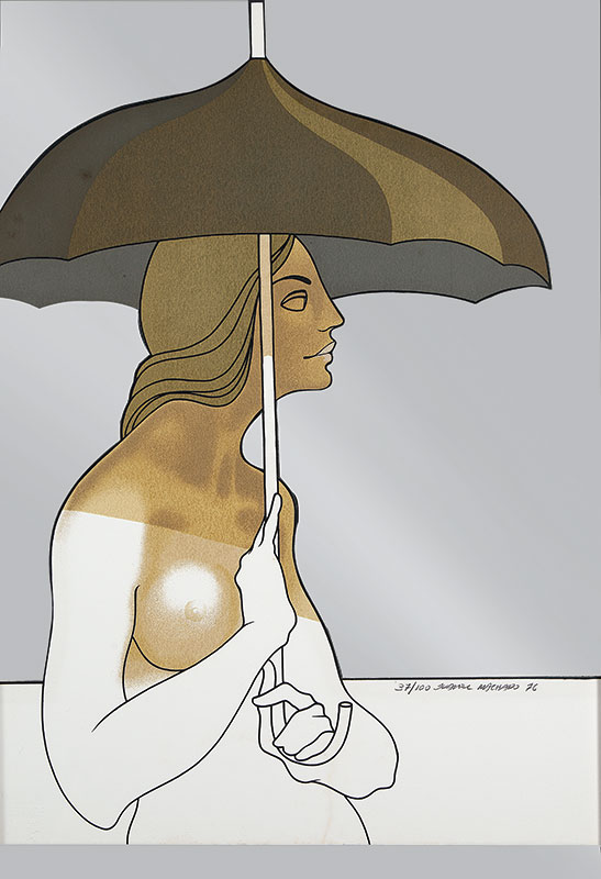 JUAREZ MACHADO - `Mulher com guarda-chuva` - Gravura ` Tiragem 37/100 - Ass.dat.1976 inf.dir ` 79 x 54 cm.