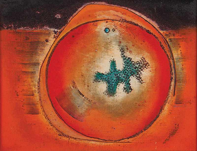 SACHIKO KOSHIKOKU - `Sem titulo` - Óleo sobre tela- Ass.dat. 1973 e - com dedicatória no verso ` 27 x 35 cm. Ex. Coleção Ruy Yamanishi.
