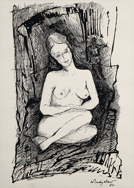 ANATOL WLADYSLAW - `Mulher nua` - Nanquim sobre papel. Ass.dat.1980 inf.dir ` 37 x 27 cm.