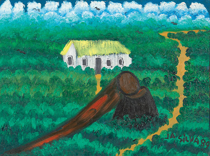 JOSÉ ANTÔNIO DA SILVA - `Fazenda` - Óleo sobre tela ` Ass.dat. 1989 inf.dir, Ass.dat. no verso. 30 x 40 cm.