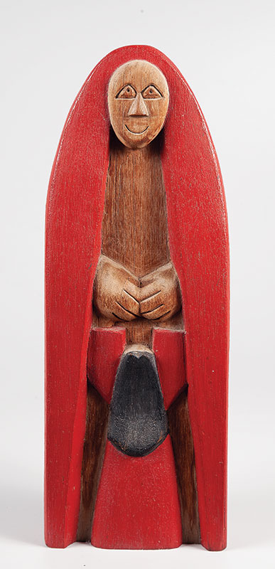 BENEDITO JOSÉ DOS SANTOS - `Freira e criança` - Escultura em madeira pintada ` Ass. 42 cm de altura.