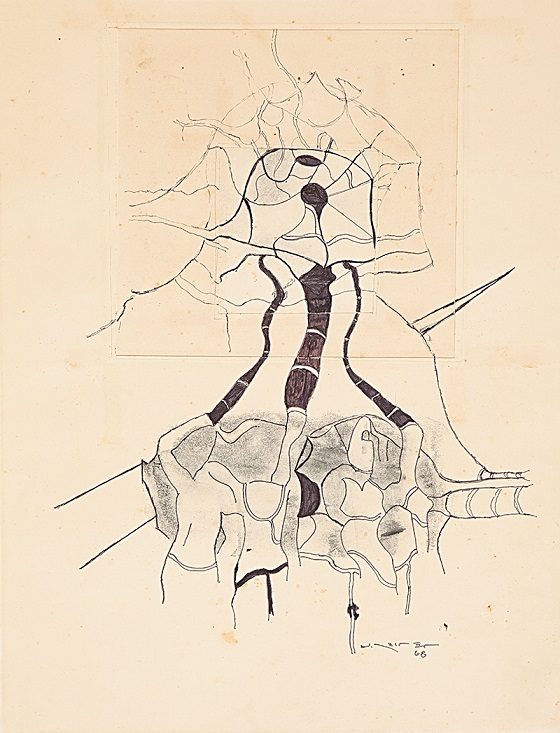 NELSON LEIRNER - ?Sem titulo? Nanquim e guache sobre papel - Ass. dat. 1968 inf.dir. - 55 x 41,5 cm.