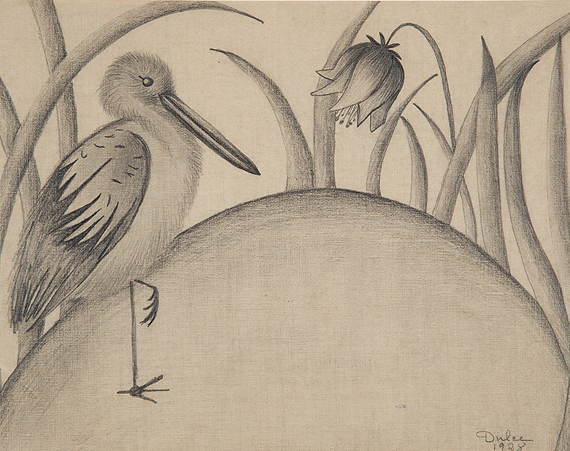 DULCE (Filha de Tarsila do Amaral). - `Pássaro e flor` - Série Antropofágica - Desenho a grafite -Ass.dat.1928 inf. dir. - 20 x 25 cm