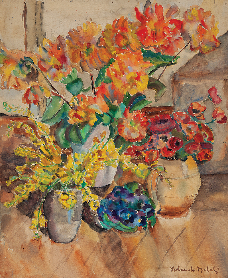 YOLANDA MOHALYI - `Vasos com flores` - Aquarela - Ass. inf. dir. - 59 x 49 cm
