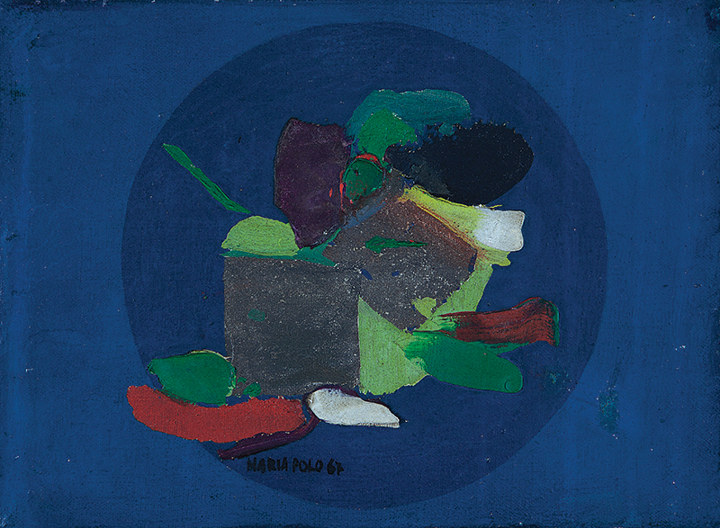 MARIA POLO - `Opus` -Óleo e prata sobre linho -Ass.dat.1967 no centro. - 16 x 22 cm