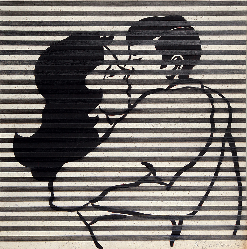 RUBENS GERCHAMN - `O beijo` - Óleo e guache sobre papel - Ass.dat.1977 inf. dir. - 50,5 x 50,5 cm