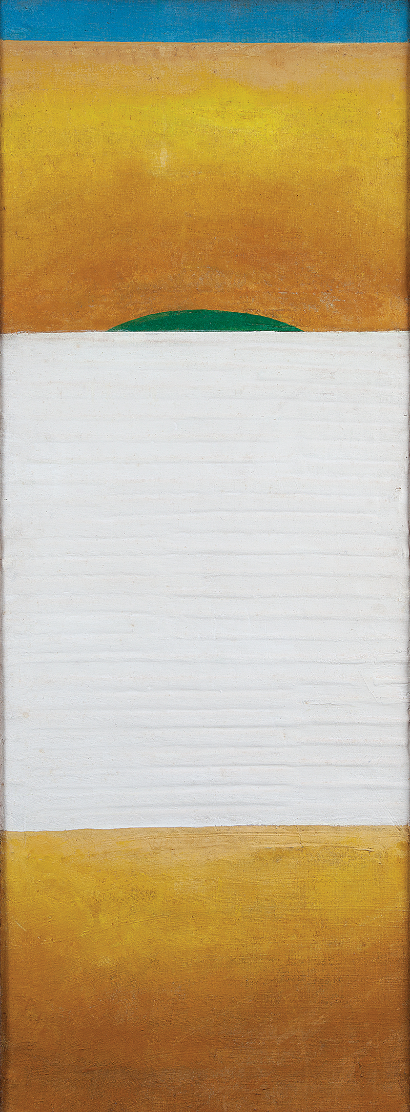 HEINZ KÜNH - `Sem título` - Óleo sobre tela colado sobre madeira com relevo. Ass.dat.1978 no verso. - 122 x 48 cm