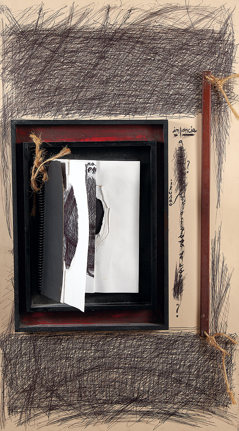 ANÉSIA PACHECO - `A infância` a ilusão sobre o futuro da vida`` Técnica mista sobre papel colado em cartão. - 98 x 55 cm