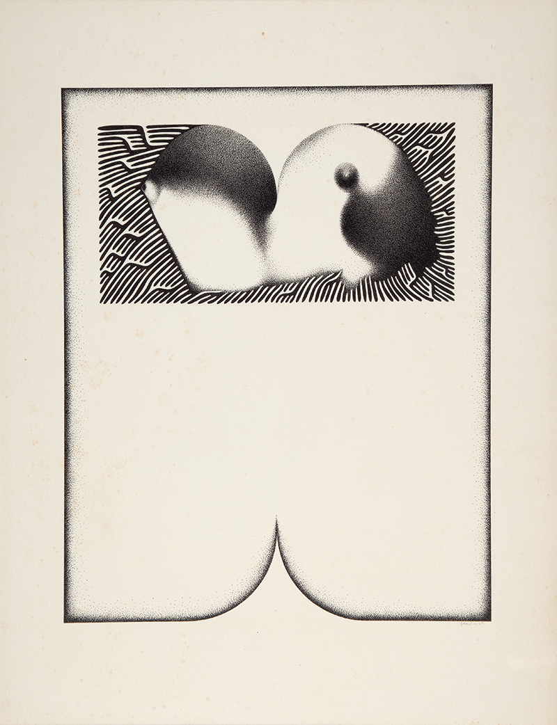 IVAN SERPA - `Composição` - Nanquim sobre papel- Ass. loc. `Rio` e dat.1969 no verso. - 47 x 35 cm - Com etiqueta da Galeria Nara Roesler.