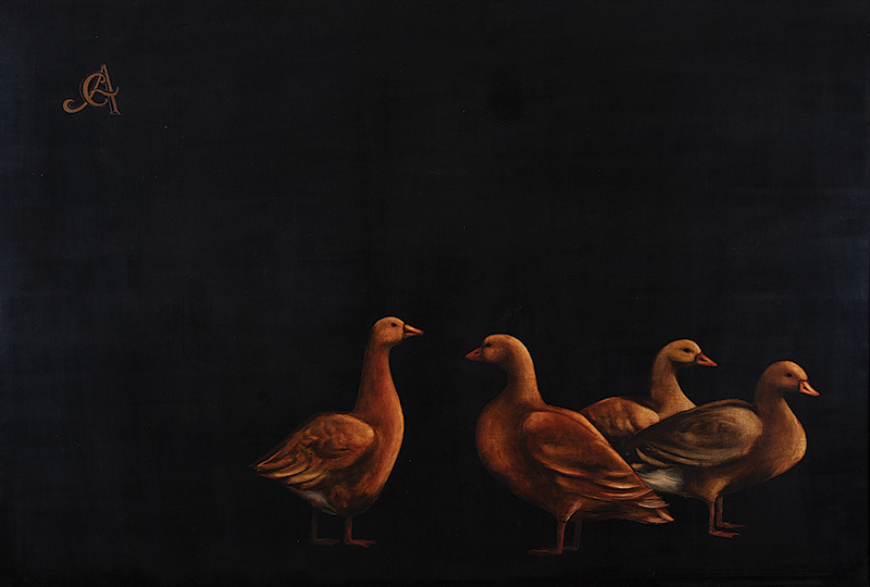 CARLOS ANESI - `Patos` - Óleo sobre tela - Ass. sup. esq. - 89,5 x 130 cm - Com etiqueta da Galeria de Arte Ipanema.