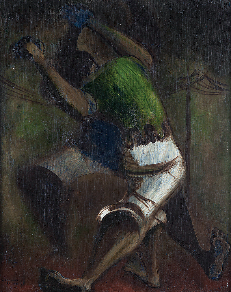 CLÓVIS GRACIANO - `Homens lutando` - Óleo sobre madeira - Ass.dat.1948 inf. esq. - 39 x 30 cm