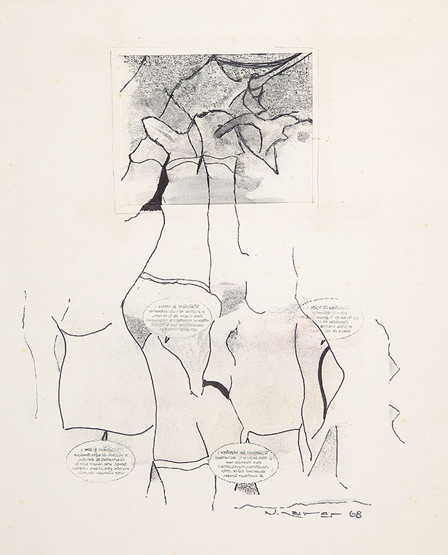NELSON LEINER - `Sem titulo` Estudo para gravura `Love Life gorilla`. Nanquim e guache sobre papel. Ass. dat. 1968 inf. dir. 38 x 30,5 cm.