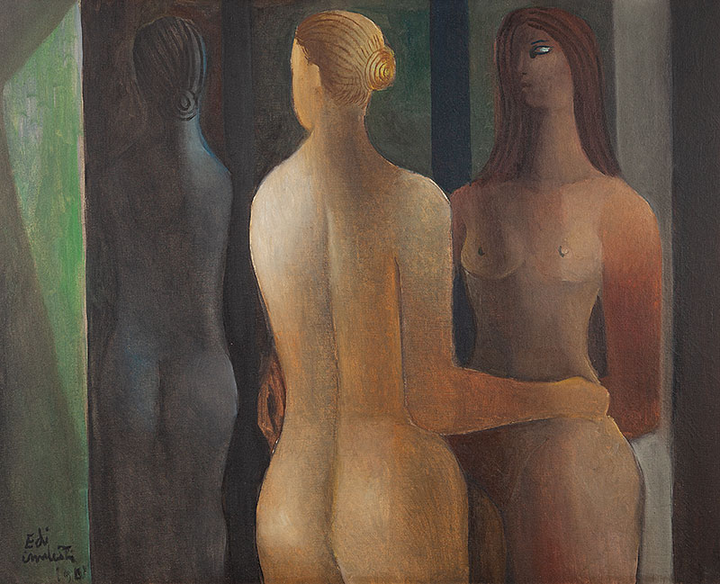 DI CAVALCANTI - `Três Mulheres` Óleo sobre tela. Ass. dat. 1961 inf. esq. 81 x 100 cm. Com etiqueta da Petite Galerie no verso.
