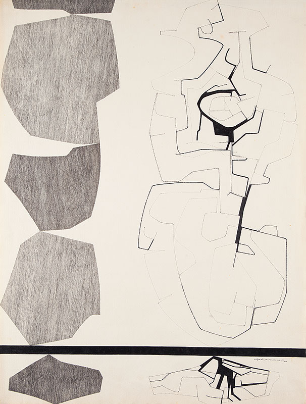 ANTÔNIO LÍZARRAGA - `Sem titulo` Nanquim sobre papel. Ass. dat. 1966 inf dir. 69 x 52 cm.