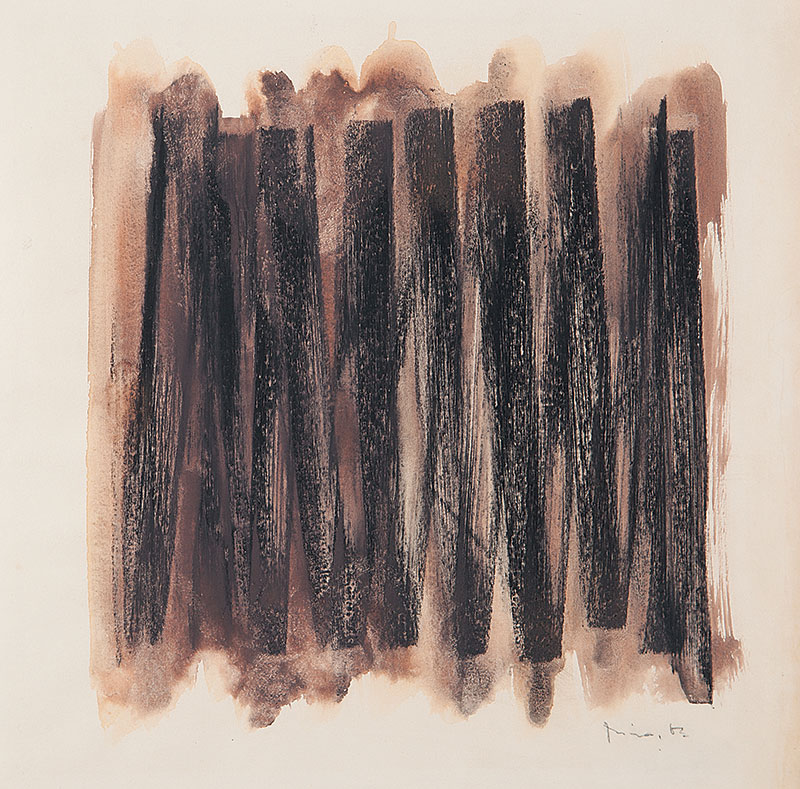 MIRA SCHENDEL - `Sem titulo` Técnica mista sobre papel. Ass. dat. 1963 inf. dir. Com etiqueta da Paulo Figueiredo Galeria de Arte no verso. 31 x 31 cm.
