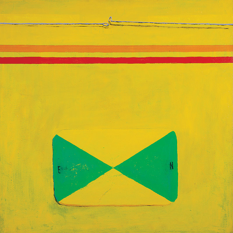 EMMANUEL NASSAR - `Engate amarelo` Acrílico sobre tela. Ass. dat. 2000 no verso. 90 x 90 cm. Com etiqueta da Galeria Luisa Strina.