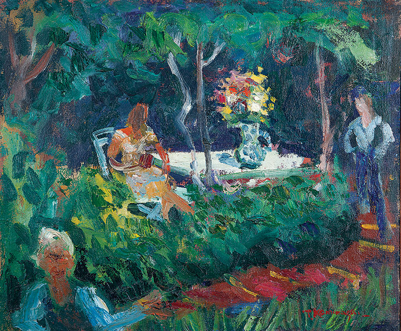 TADASHI KAMINAGAI - `Dans La Jardim` - Óleo sobre tela - Ass.inf.dir - 46 x 55 cm - Altura 46 cm - Largura 55 cm