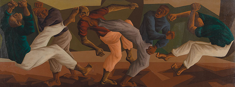 CLÓVIS GRACIANO - Homens jogando capoeira` - Óleo sobre tela -Ass.dat.1957 inf.dir. - Altura 90 cm - Largura 240 cm