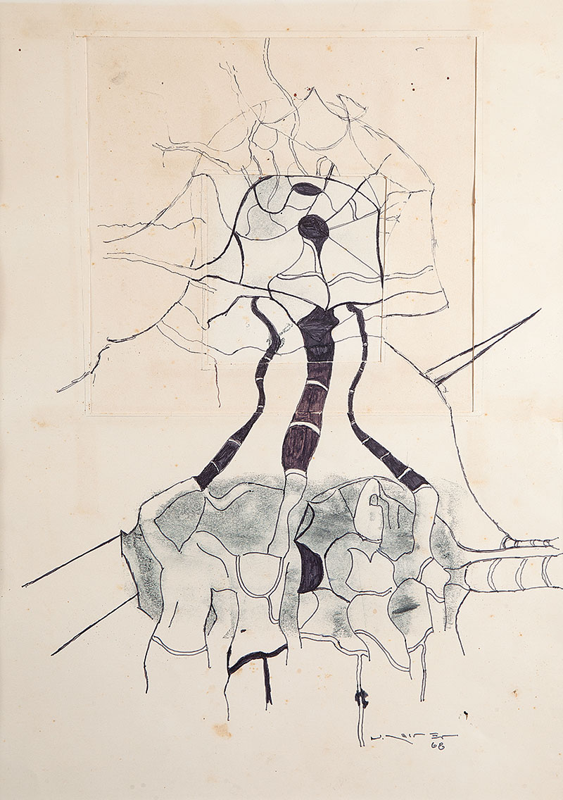 NELSON LEIRNER - `Sem título` - Nanquim e giz de cera sobre papel - Ass. dat. 1968 inf.dir. - Altura 55 cm - Largura 41,5 cm