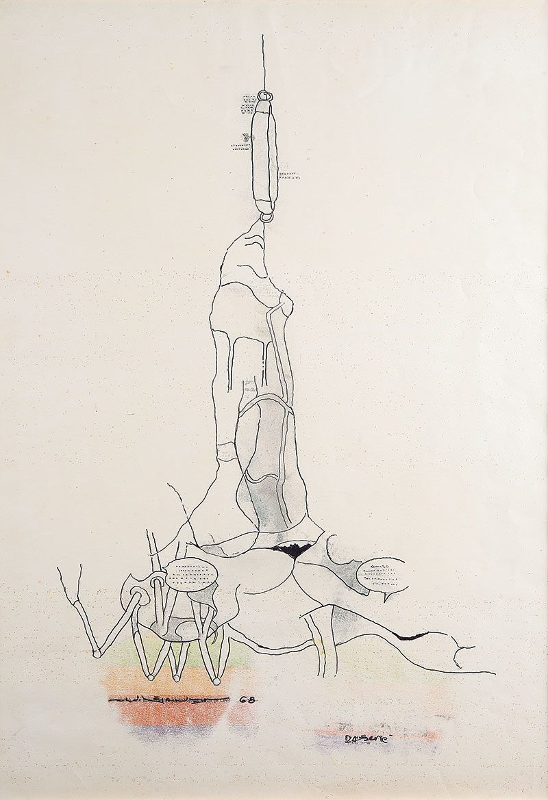 NELSON LEIRNER - `Sem titulo` - Nanquim e giz de cera sobre papel - Ass. dat. 1968 inf. dir. - Altura 55 cm - Largura 41,5 cm