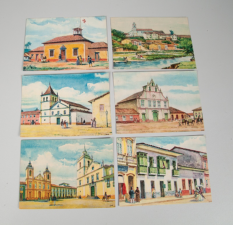 Coleção de 24 cartões postais de São Paulo antigo tirados de aquarelas do artista José Wash Rodrigues, edições marfim, falta um cartão.