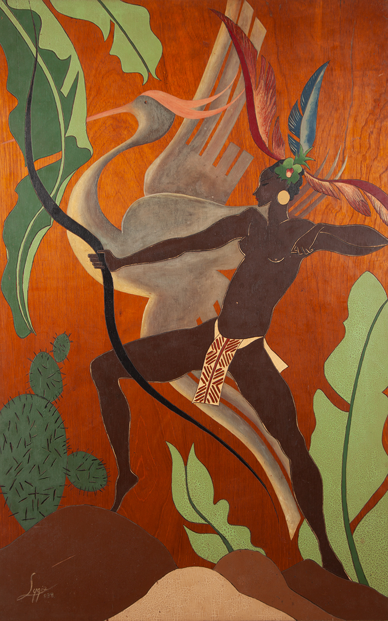 LYGIA - `Índia e o pássaro`- Óleo sobre madeira. Ass.dat.1938 inf. esq. 115 x 75 cm.
