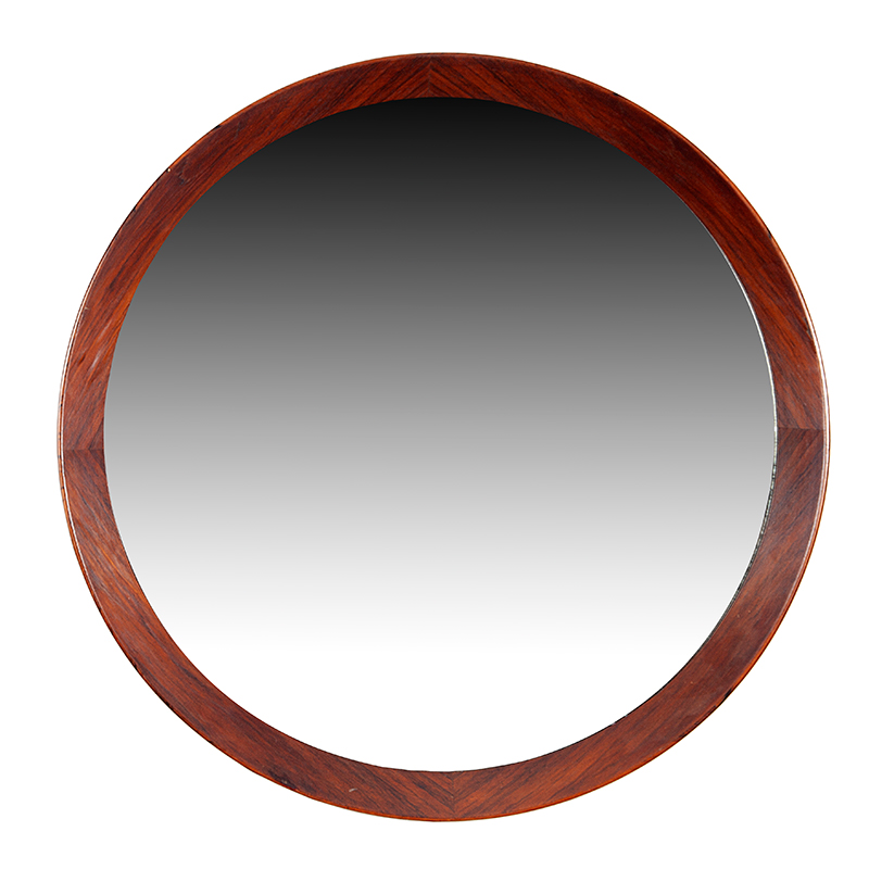 AUTOR NÃO IDENTIFICADO - Espelho circular com moldura em jacarandá folhado medindo 69 cm de diâmetro.