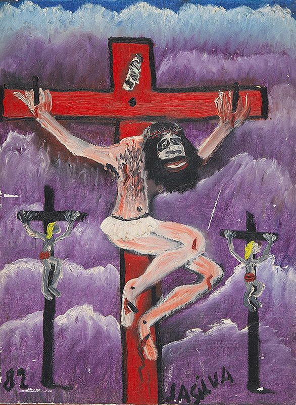 JOSÉ ANTÔNIO DA SILVA - `Crucificação` - Óleo sobre tela -Ass.inf.dir,dat.1982 inf.esq,ass.dat. no verso. 40 x 30cm