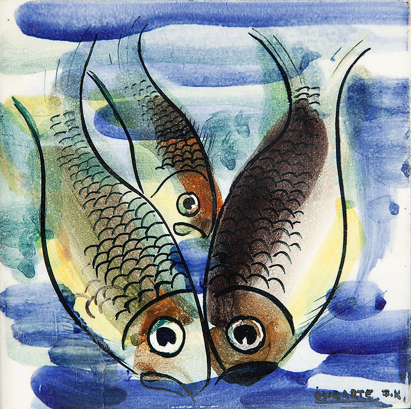 OSIRARTE - EX. J.K - `Peixes` - Pintura sobre azulejo - Ass. inf. dir. 15 x 15cm