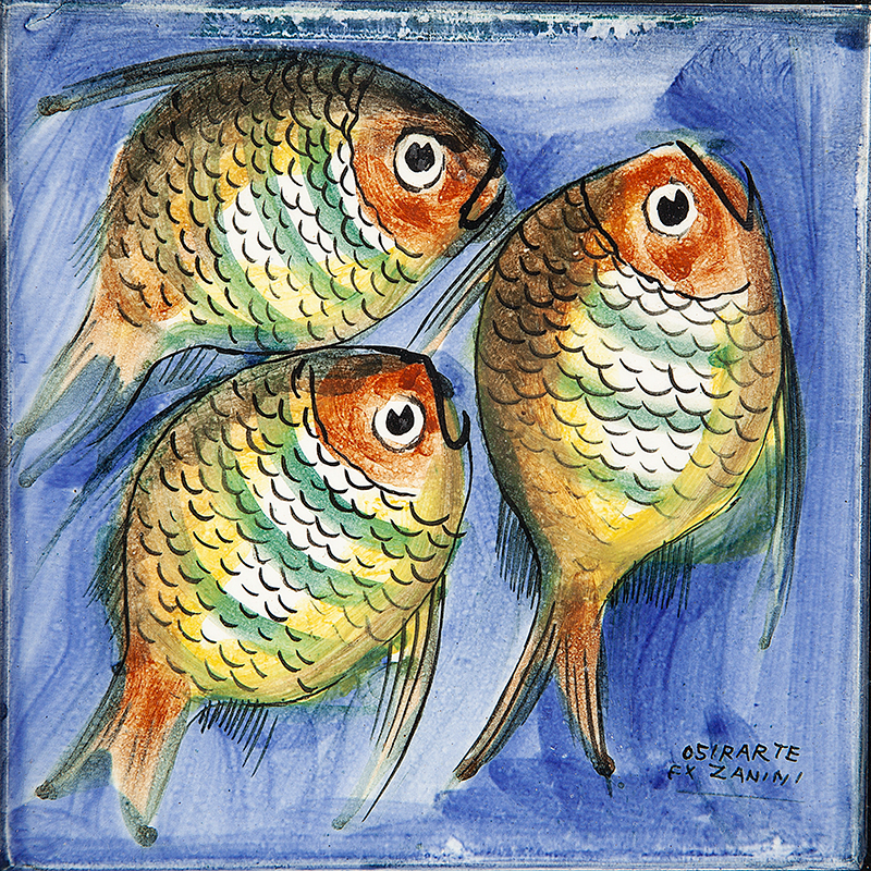 OSIRARTE - EX. MARIO ZANINI - `Peixes` - Pintura sobre azulejo- Ass. inf. dir. 15 x 15cm