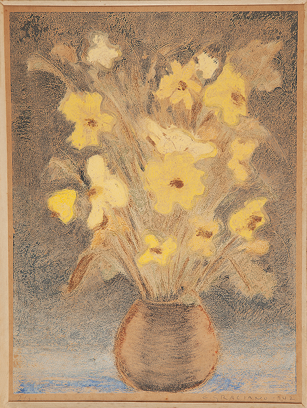 CLÓVIS GRACIANO - `Vaso de flores` - Monotipia - Ass.dat.1942 inf. dir. 38 x 28,5cm