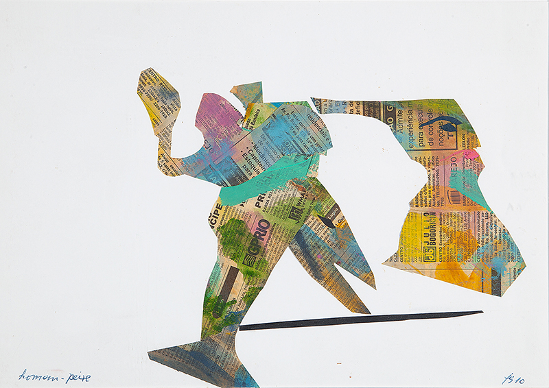 FERREIRA GULLAR - `Homem peixe` - Colagem e guache sobre papel - Ass.dat. 2010 inf.dir, tit. inf.esq. 20,5 x 29,5cm