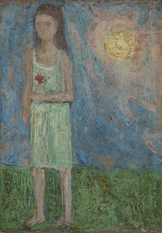 REBOLO - `Menina com flor vermelha` - Óleo sobre tela - Ass. dat.1962 inf.dir. - 27 x 19 cm