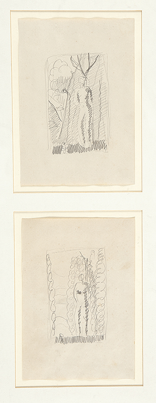 ALDO BONADEI - `Figura na paisagem` - Par de obras em grafite sobre papel - Sem ass. (c.1932). - 22 x 16 cm (cada) - Reproduzido sob o lote 192 do catálogo do leilão Ateliê Bonadei, - Novembro 2010.