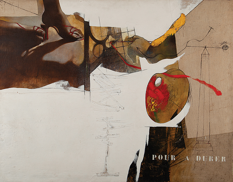 SÉRGIO FERRO - `Peintre Et Modele n° 2 ` - A.Dürer --Óleo sobre tela - Ass.tit.dat.1985, loc. `Paris` no verso. - 114 x 146 cm - Com etiqueta da Galeria São Paulo no verso.