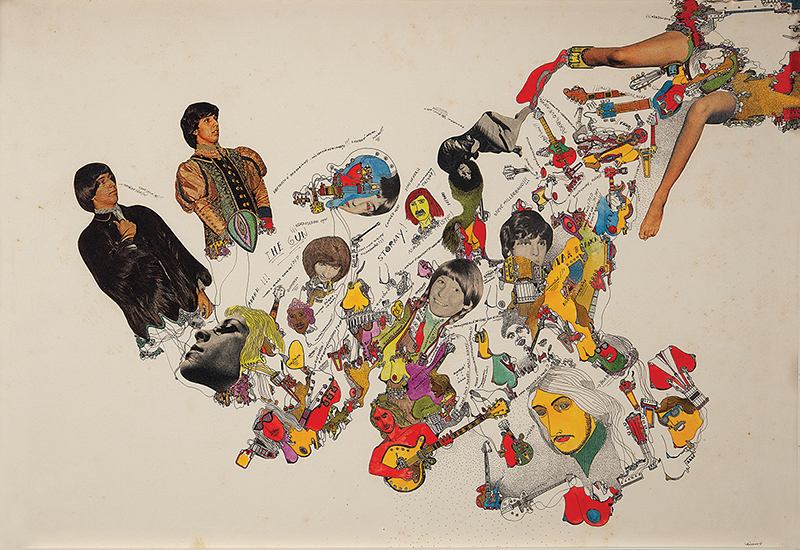 FERREIRA GULLAR - `Assemblage Pop` - Nanquim , aquarela e colagem sobre papel - Ass.inf.dir - 1969. - 62 x 43 cm