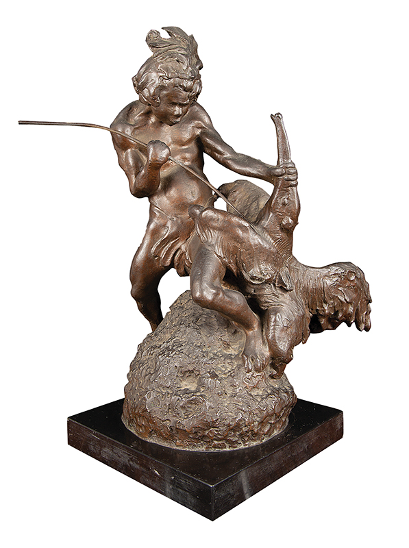 R.CIPICCHIA - `Índio caçando tamanduá` - Escultura em bronze - Assinada. - 38 x 19 x 15 cm