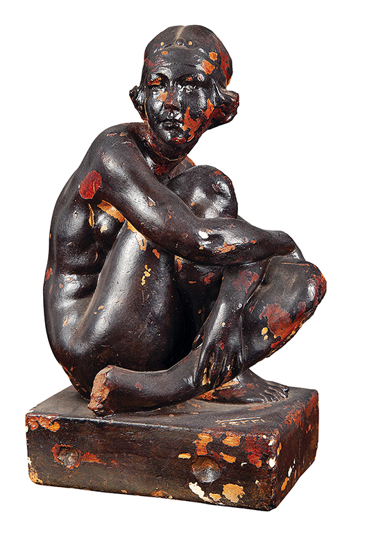 JOÃO BATISTA FERRI - `Figura feminina` - Escultura em gesso patinado - Ass. na base. - 28 x 16 x 12 cm